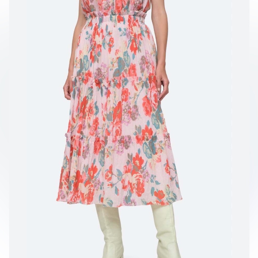 Sea New York Pink Floral Tiered Midi Skirt